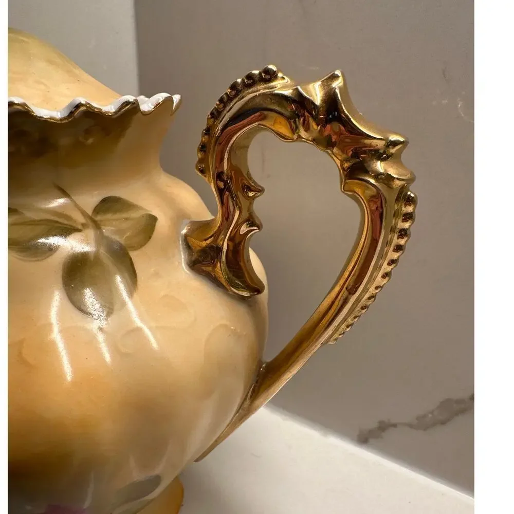 RARE Teapot & Lid Heritage Brown Floral Lefton 3112 6 Cup 6